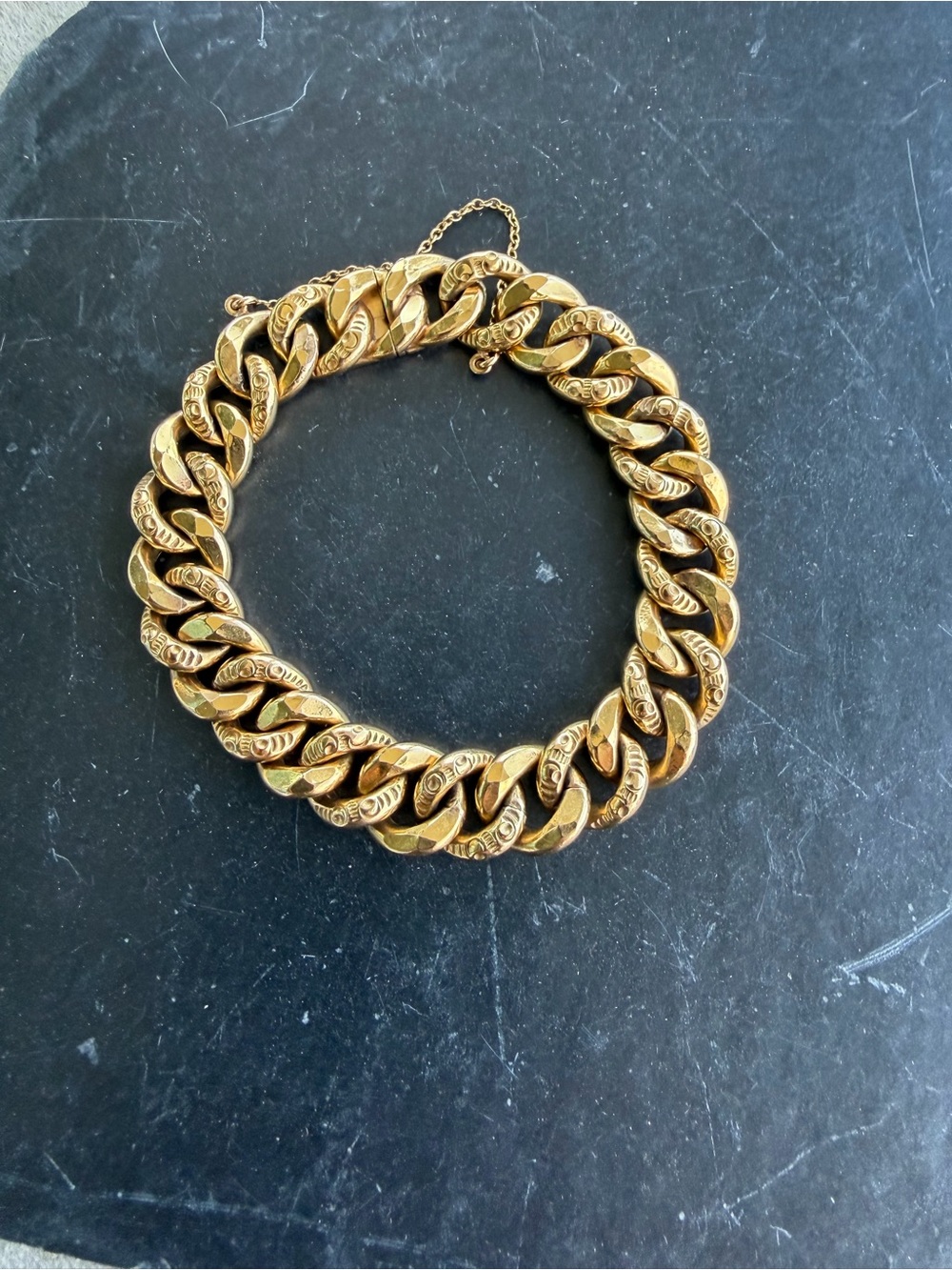 French Vintage 1950’s Gold Filled MURAT Engraved Cuban Link 7”